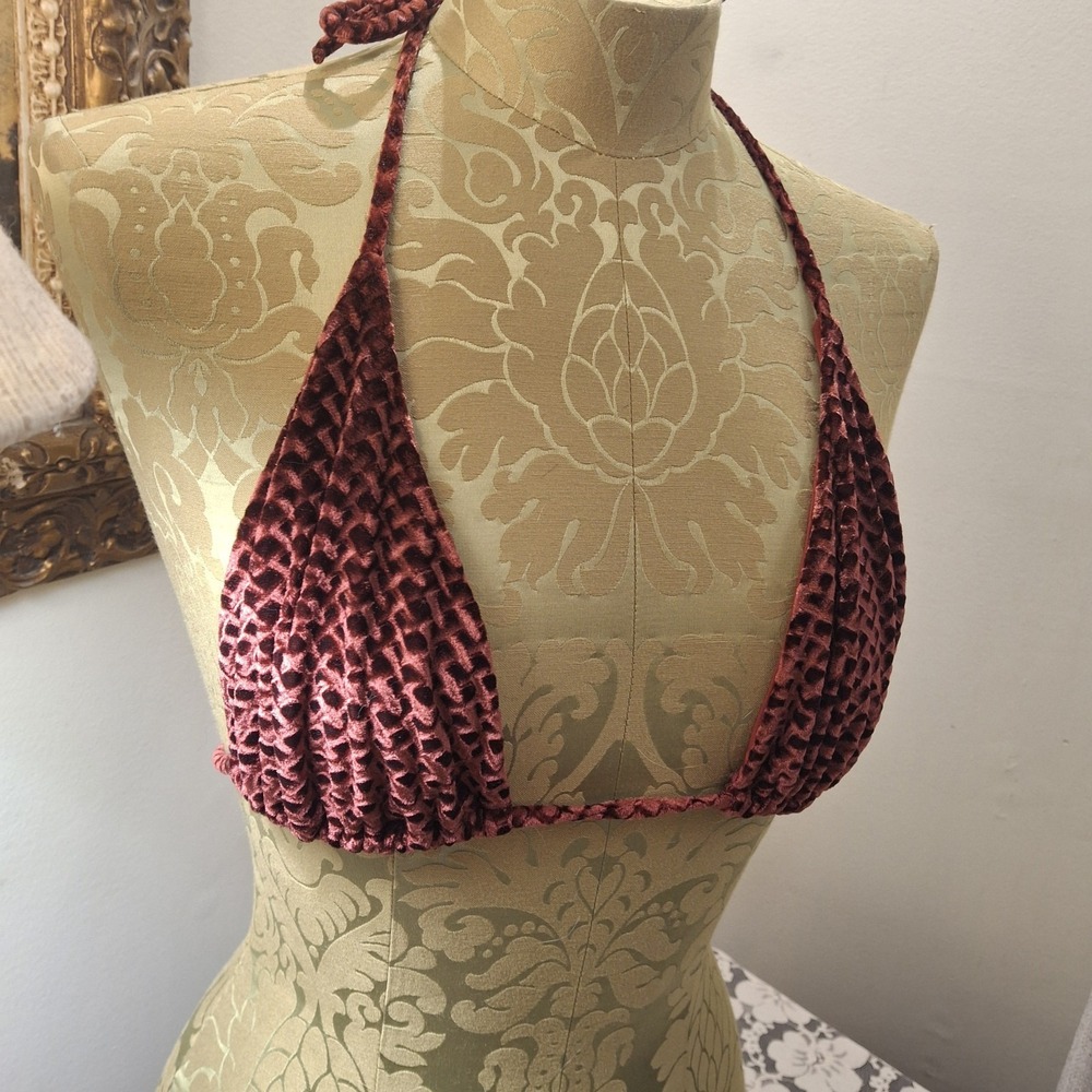 Revolve Onia Burgundy Velvet String‎ Bikini Top Large Boho Gypsy Festival